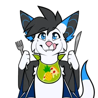 🍕 antropomorfo, furry, cibo, carino, forchetta, coltello, pizza, ananas telegram sticker