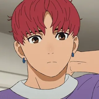 😅 anime, postać, mężczyzna, portret, rude włosy, kolczyki telegram sticker