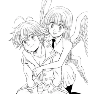 💕 Elizabeth Liones Seven Deadly Sins Anime, Cartoon, Figur, Flügel, Umarmung telegram sticker