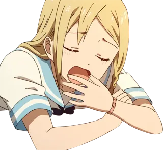 🥱 Anime, verschlafen, gähnen, müde, blond, Mädchen, erschöpft telegram sticker