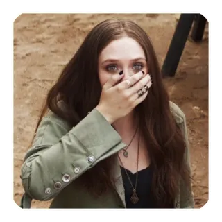 😱 Wanda Maximoff mujer, mano en la boca, sorprendida, actriz, Elizabeth Olsen, Bruja Escarlata telegram sticker