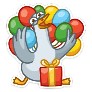 🎁 ganso, balões, presente, desenho animado, animal, celebração, fofo whatsapp sticker