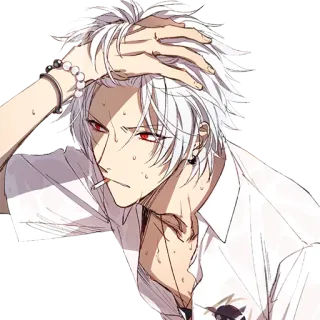 😓 anime, smoking, white hair, red eyes, male, character telegram sticker