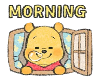 🧁 Winnie the Pooh MORNING 곰돌이 푸, 아침, 만화, 좋은 아침, 귀여운, 창문 telegram sticker