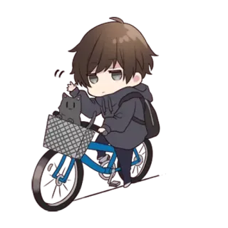 ✋ chibi, boy, cat, bicycle telegram sticker