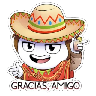 👍 GRACIAS, AMIGO Mexicano, Sombrero, Gracias, Amigo, Poncho, Gratitud, Dibujos animados whatsapp sticker