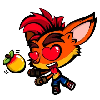 😍 Crash Bandicoot dessin animé, jeu vidéo, personnage, Crash Bandicoot, pomme, yeux de coeur whatsapp sticker