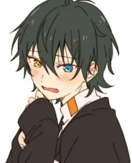 😧 Anime, Anak laki-laki, Merona, Heterokromia, Lucu telegram sticker
