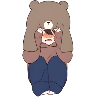 🫣 bear, cartoon, cute, hugging, brown, kawaii telegram sticker