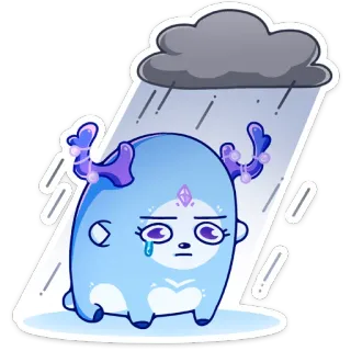 ☔️ sad, crying, rain, cute, sticker, animal whatsapp sticker