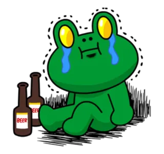 🍾 BEER лягушка, плачущий, грустный, пиво, алкоголь, мультик whatsapp sticker