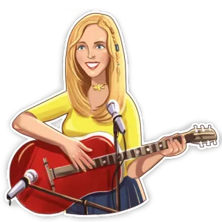 😊 mujer, guitarra, micrófono, cantante, músico, canción whatsapp sticker
