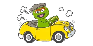 🚕 Oscar the Grouch Sesame Street ออสก้าร์เดอะเกราช, เซซามีสตรีท, รถยนต์, ตัวการ์ตูน, ขับรถ telegram sticker