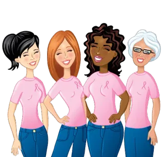 👭 femmes, chemises roses, sensibilisation cancer du sein, dessin animé, groupe, soutien telegram sticker
