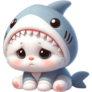 😞 mignon, chat, requin, animal, dessin animé, kawaii, animal de compagnie, adorable telegram sticker