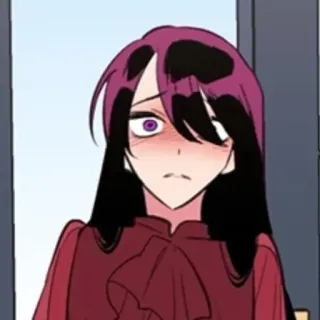 😨 动漫女孩, 卡通, 紫色头发, 脸红, 情感 whatsapp sticker