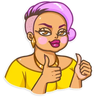 👍 donna, capelli rosa, pollice in su, positivo, adesivo, cartone animato whatsapp sticker