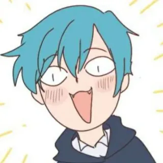 🦕 Anime Junge, Cartoon, blaue Haare, lustiges Gesicht, fröhlich, Manga whatsapp sticker