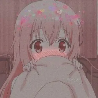 🖤 Anime, Dessin animé, Mignon, Fille, Kawaii, Timide, Coeurs telegram sticker
