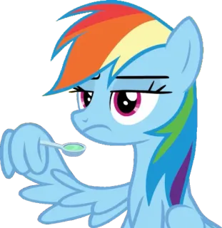 😑 Rainbow Dash My Little Pony pony, rainbow, cartoon, blue, spoon, sad, medicine, anime telegram sticker