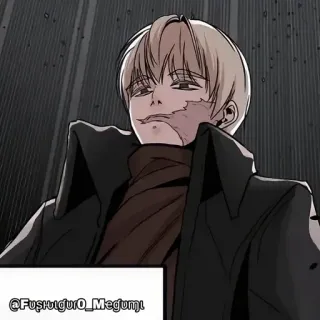 🍫 @FusıgıugurO_Megumı Anime, Homem, Cicatriz, Casaco, Desenho animado, Personagem whatsapp sticker