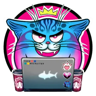 😈 TECH RECRUITER cat, recruiter, technology, laptop, crown, shark, stickers whatsapp sticker