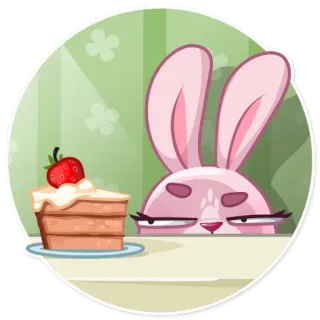 🍰 Cartoon, Hase, Kuchen, Erdbeere, Dessert, Rosa, Süß telegram sticker