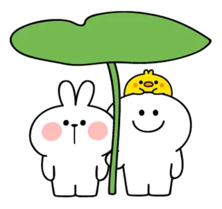 🌼 desenho animado, coelho, pintinho, folha, fofo, amigos, ilustração telegram sticker