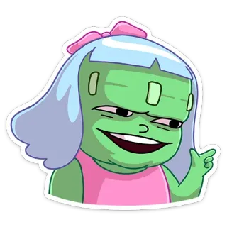 😉 Dessin animé, Fille, Personnage, Drôle, Peau verte, Pointant telegram sticker