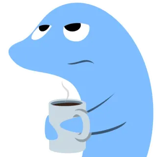 ☕️ café, personaje azul, bebida, dibujos animados, mañana, perezoso telegram sticker