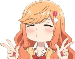 😚 Anime, Dziewczyna, Znak pokoju, Słodki, Kreskówka, Chibi telegram sticker