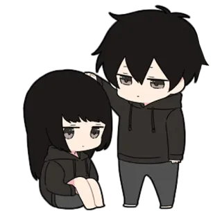 🖤 anime, chibi, cute, couple, sad telegram sticker