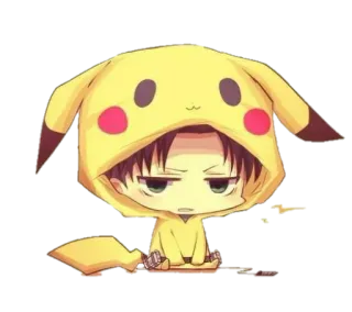 😑 Levi Ackerman Attack on Titan anime, manga, fanart, chibi, pikachu, levi, l'attaque des titans telegram sticker