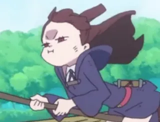 😡 Atsuko Kagari Little Witch Academia Аниме, Ведьма, Полёт, Метла, Смешной, Милый, Каваий, Анимация telegram sticker
