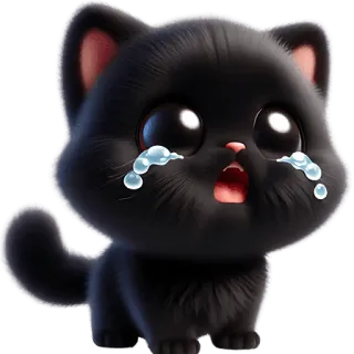😢 gato, gatinho, chorando, triste, gato preto, desenho animado, lágrimas, fofo whatsapp sticker