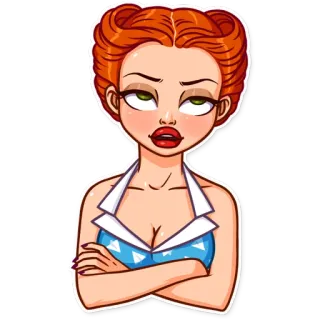 🙄 mujer, dibujo animado, actitud, pelo rojo, sarcástico telegram sticker