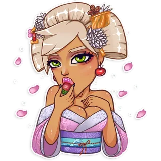 🍓 Geisha, Wanita, Kimono, Ceri, Anime, Asia, Lucu telegram sticker