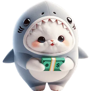💵 kot, rekin, pieniądze, słodki, kreskówka, zwierzę, kawaii telegram sticker