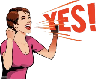 ✊ YES! oui, femme, excité(e), fête, succès, positif/positive telegram sticker