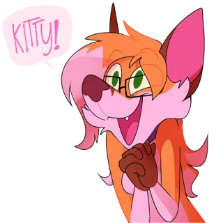 🐱 Kitty! лиса, мультфильм, животное, очки, розовый, оранжевый whatsapp sticker