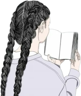 📖 อ่าน, เปีย, หนังสือ, เด็กผู้หญิง, ภาพประกอบ, ผม telegram sticker