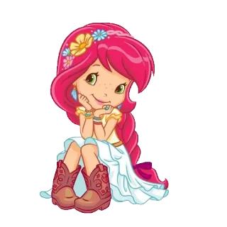 😊 strawberry shortcake, cute, cartoon, girl, flowers, boots telegram sticker