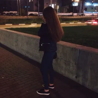 😛 woman, night, city, lights, street, urban telegram sticker