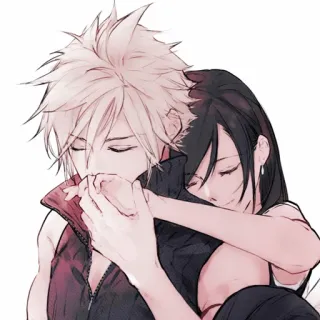🥢 Cloud Strife Final Fantasy VII video game, final fantasy, couple, hug, romance, love, cloud strife, tifa lockhart telegram sticker