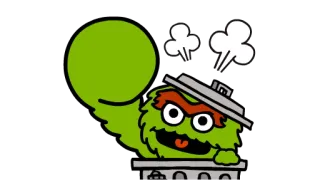👊 Oscar the Grouch Sesame Street ออสการ์, เซซามีสตรีท, จอมเกรียน, ถังขยะ, สีเขียว, การ์ตูน telegram sticker