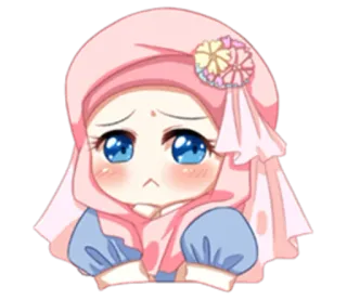 😟 Hidżab, Muzułmanin, Dziewczyna, Anime, Słodkie, Kreskówka, Postać telegram sticker