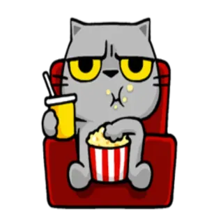 🖥 cat, cartoon, popcorn, soda, movie, sitting, cute telegram sticker