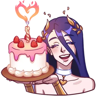 🎂 만화, 여자, 케이크, 딸기, 축하, 하트, 생일 telegram sticker