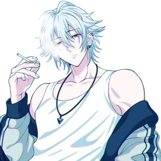 😎 动漫, 香烟, 吸烟, 男人, 白发, 卡通 telegram sticker