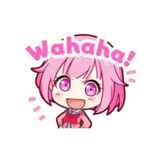 💕 Wahaha! Anime, Cartone animato, Carino, Felice, Capelli rosa telegram sticker